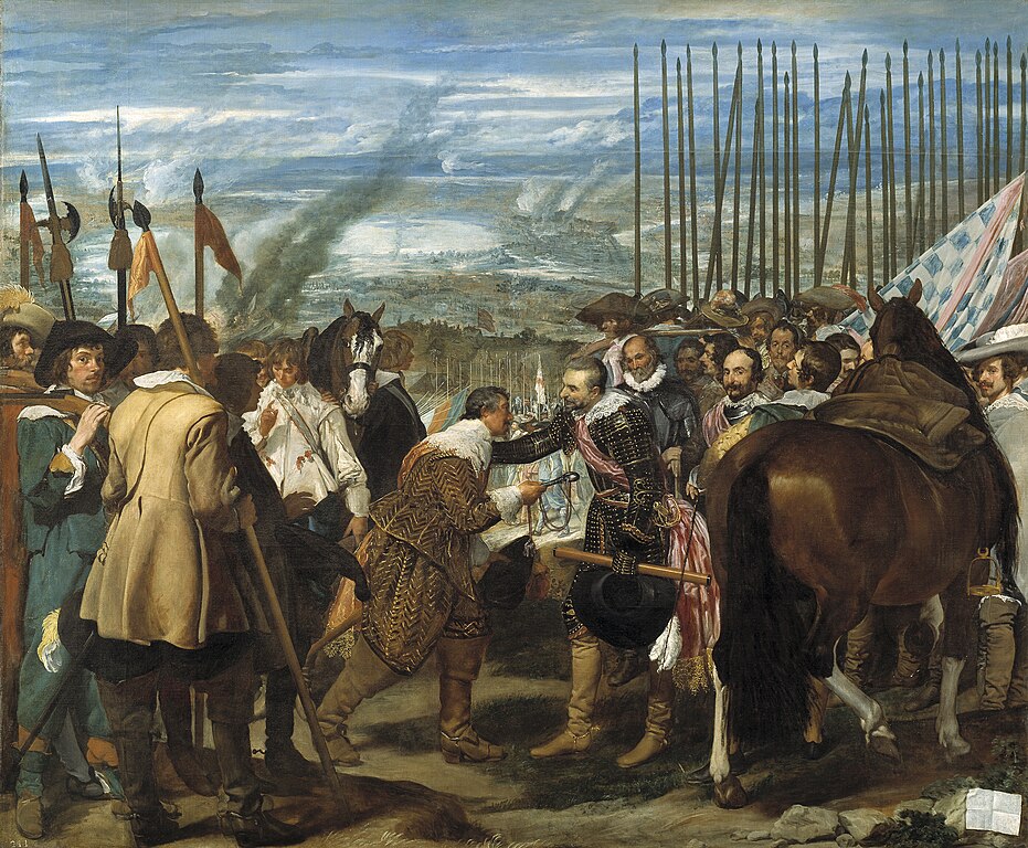 Diego Velazquez, Justinus van Nassau overhandigt de sleutel van Breda aan generaal Spinola (Origineel in museum Prado, Madrid. Bron: Wikimedia Commons. Publiek domein)