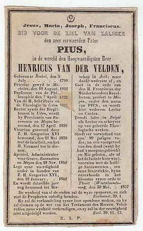 Bidprentje van Henricus van der Velden