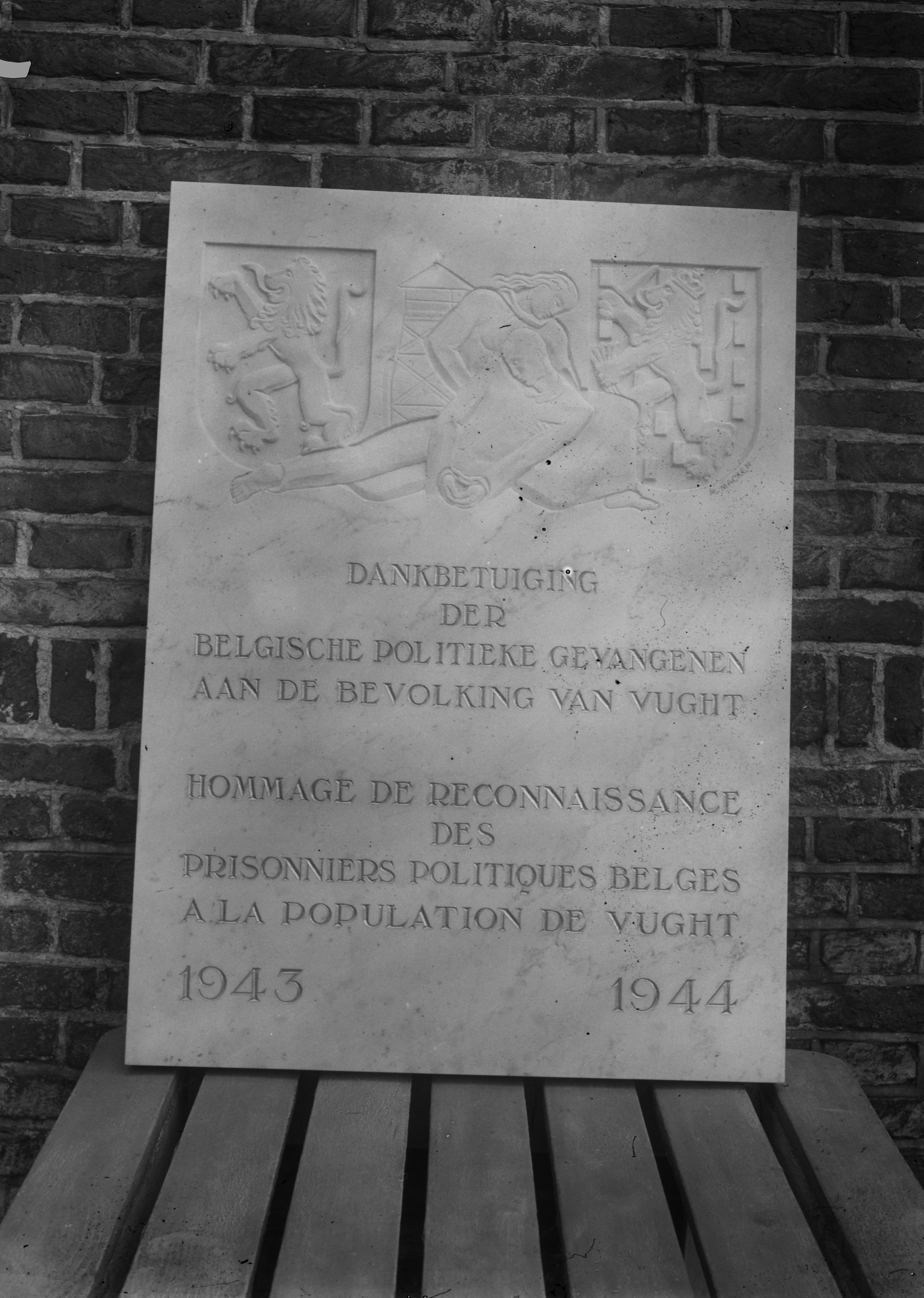 Gedenksteen te Vught aangeboden door de Belgische Politieke gevangenen 1943-1944 op 1-9-1946