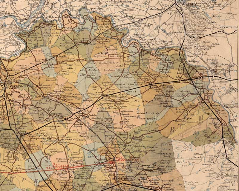 Het geselecteerde gebied op een kaart van Noord-Brabant uit 1890-1899 (bron: BHIC)