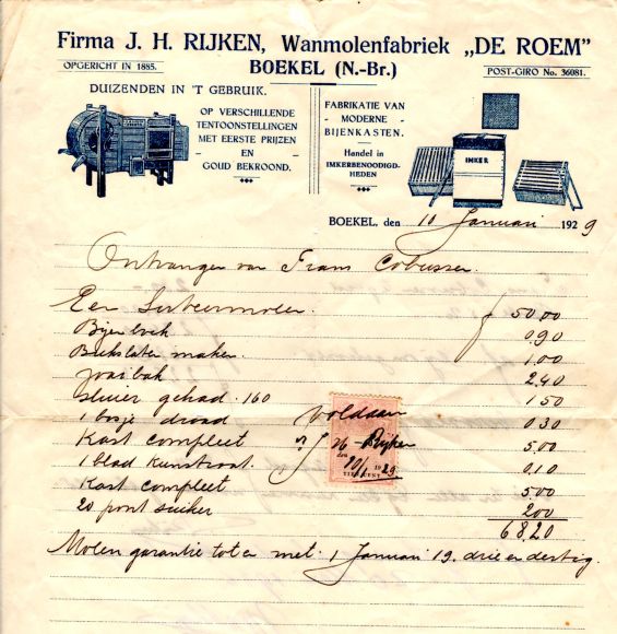 Toon van Lankvelt vond bij het opruimen van spullen van zijn moeder o.a. deze rekening uit 1929 met leuke getekende illustratie(s) en allerlei te leveren producten 
