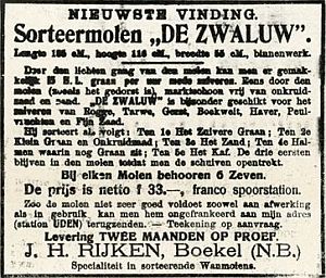 Advertentie voor de wanmolen van Rijken