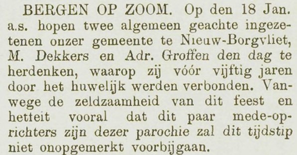 50-jarig huwelijk. Bron: Nieuwe Zeeuwsche Courant, 10 jan. 1905