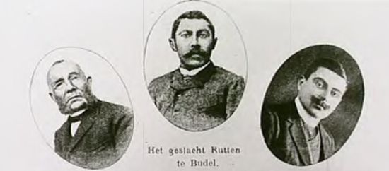 V.l.n.r. J.C.A.Rutten, burgemeester van 1853 tot 1899; G.A. Rutten, burgemeester van 1899-1910; C.A van Uden, burgemeester van 1910-1919 (drukker: Vlugschrift, bron: RHCe)