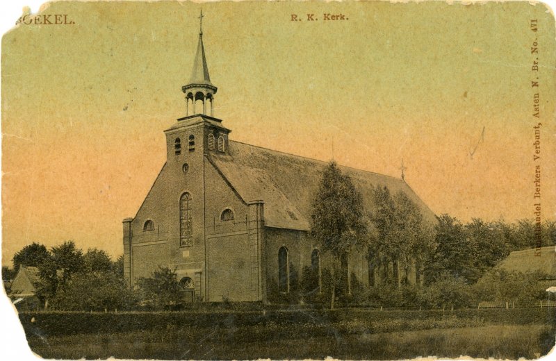 De oude kerk van Boekel (ingekleurde foto)