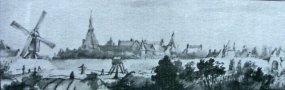 Panorama van Ravenstein met de oude molen in 1651