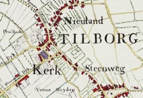 Het centrum van Tilburg in 1760 (Kaart Diederik Zijnen, collectie RAT)