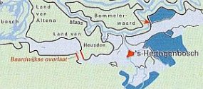 Hoog water rond Den Bosch en de Baardwijkse Overlaat.