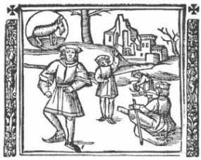 Schaatsers op een prent uit 1520