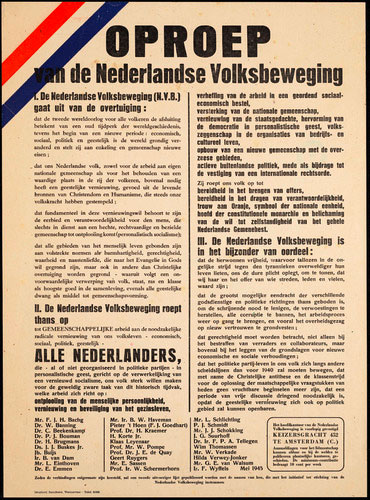 Affiche van de Nederlandse Volksbeweging (bron: Beeldbank WO2 / NIOD, coll. NIOD, nr. 104547)