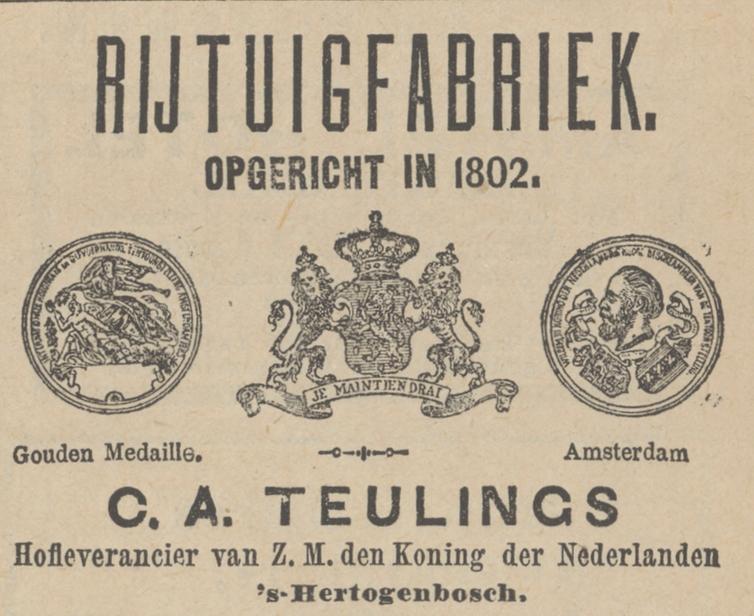 Reclame van Rijtuigenfabriek Teulings (Arnhemsche Courant, 20 okt. 1890)