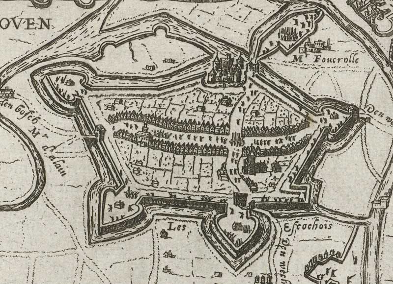 Eindhoven tijdens het beleg van 1583 (W. Baudartius, c. 1615. Bron: Wikimedia Commons; publiek domein)