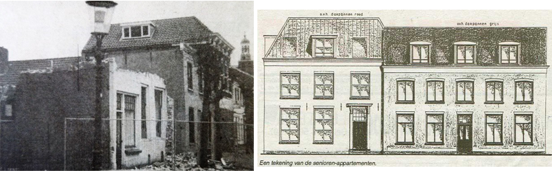Sloop van het pand en tekening appartementencomplex (Bron: Groot Etten-Leur, 28-1 en 11-2-1996.© Uitgeverij De  Bode))