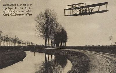 De Wright Flyer boven de Leurse haven (fotomontage), 1909. West-Brabants Archief, fotonr. RAW014017479
