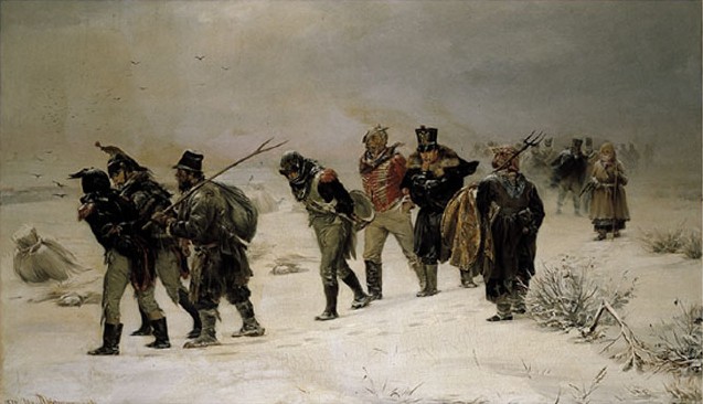Terugtocht van Napoleons leger, 1812 (Illarion Prianishnikov. Bron: Wikimedia Commons; publiek domein)