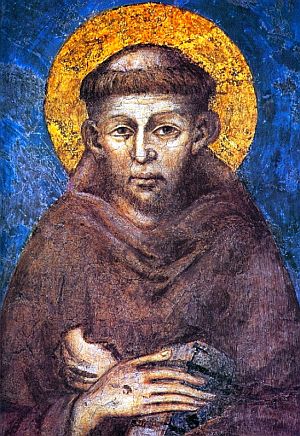 Fresco van Franciscus door Cimabue in de benedenkerk te Assisi.
