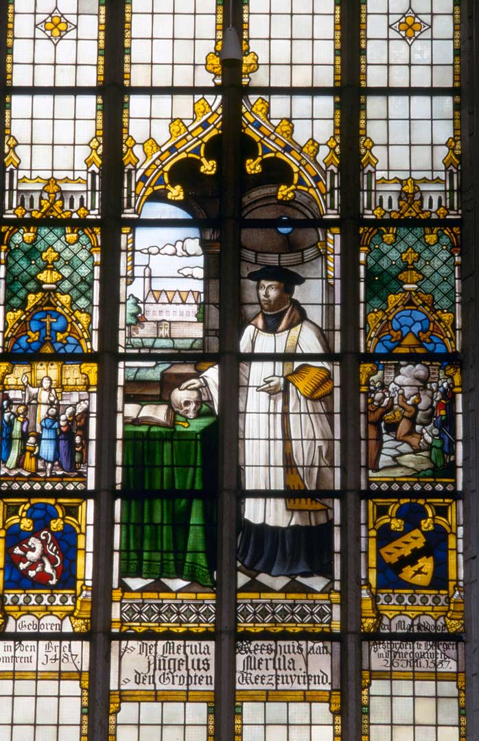 Herdenkingsraam voor Angelus Merula in de kerk van Brielle (foto: G.J. Dukker. Bron: Rijksdienst Cultureel Erfgoed D-08296. CC BY-SA 3.0)