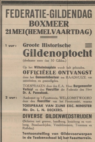 Programma Nationale Gildendag Boxmeer, 21 mei 1936