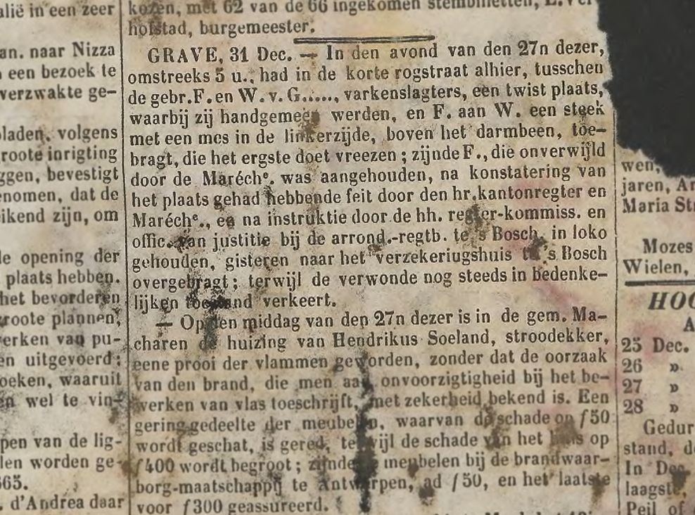 BIJSCHRIFT: Bericht over de broedertwist in de Graafsche Courant van 31 december 1864. 