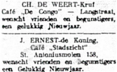 Nieuwjaarswens in de Avondster van zaterdag 31 december 1932 De Weert – Kruf heeft café overgenomen van J. Ernest, die in de Nieuwe Molenweg een ander café heeft.