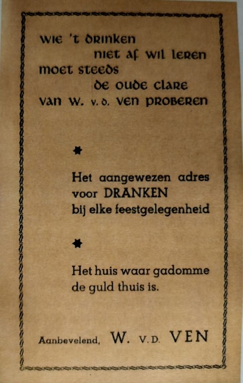 Advertentie van Café Van de Ven