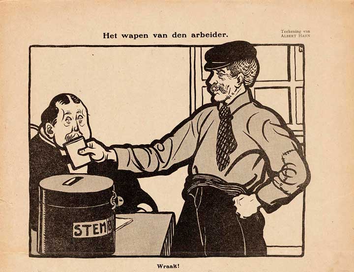 Spotprent van Albert Hahn uit 1911 over het algemeen kiesrecht