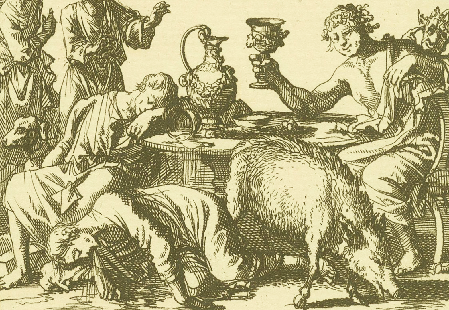 Jan Luyken, Dronkenschap en Gulzigheid leiden naar de hel, 1699 (detail)