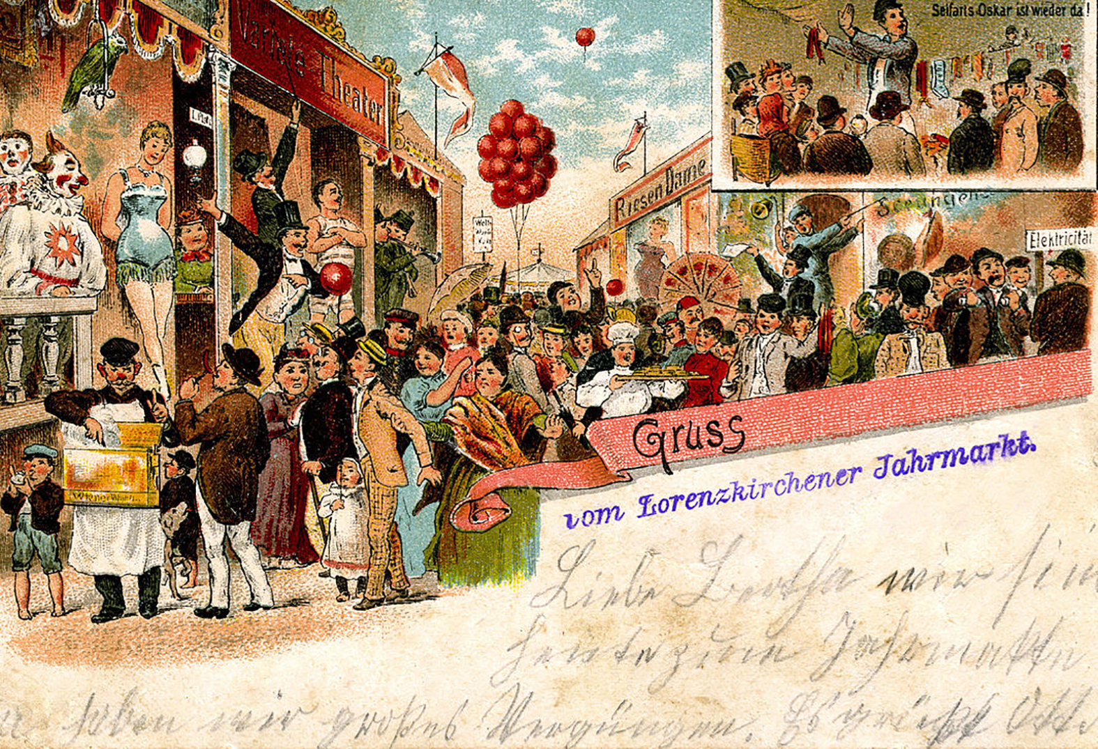 Kermis in Lorenzkirch, ansichtkaart uit 1900. Bron: Bruno Bürger & Ottillie Lith. Anstalt Leipzig