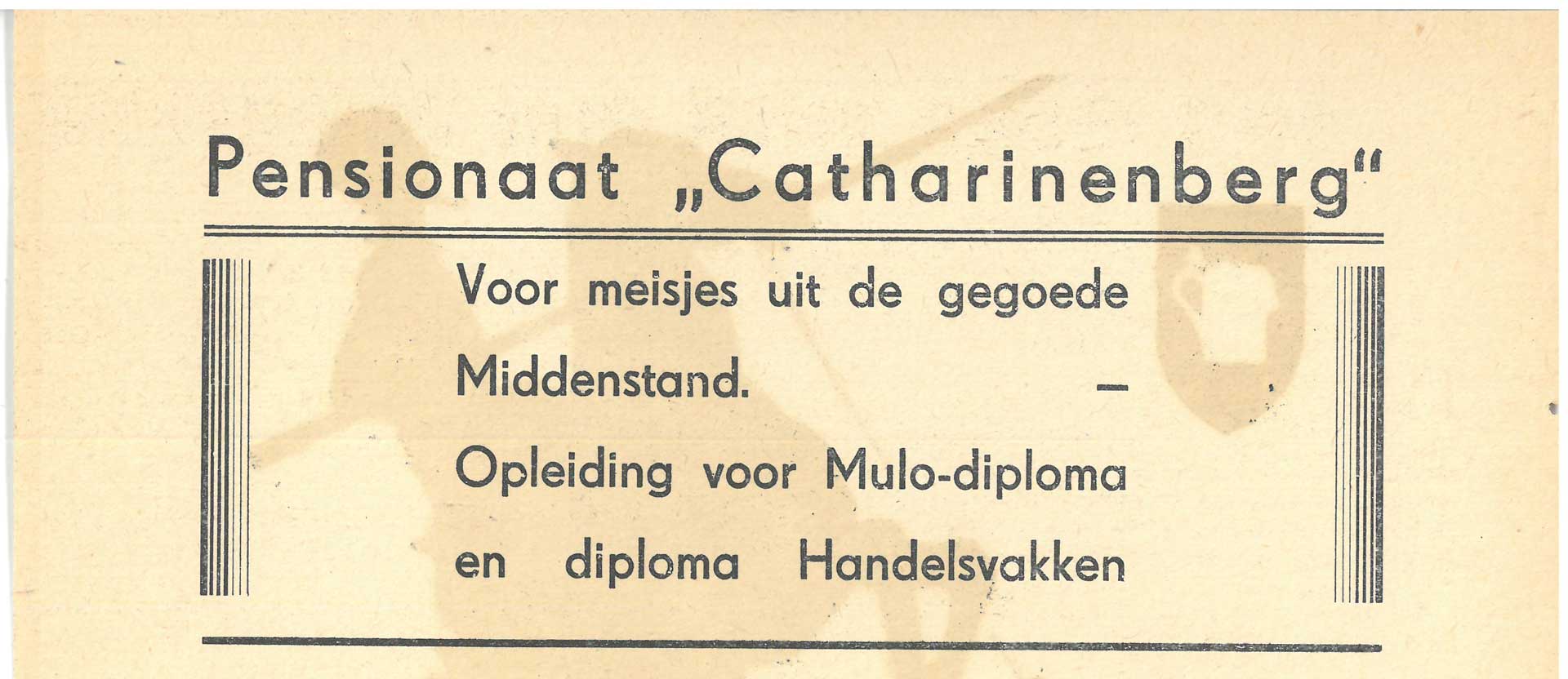 Advertentie van het pensionaaat Cathrinenberg op een flyer voor een toneelstuk in het openluchttheater in Oisterwijk (1939)