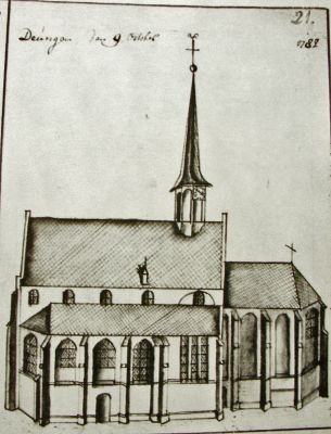 De kerk in 1787, getekend door Hendrik Verhees