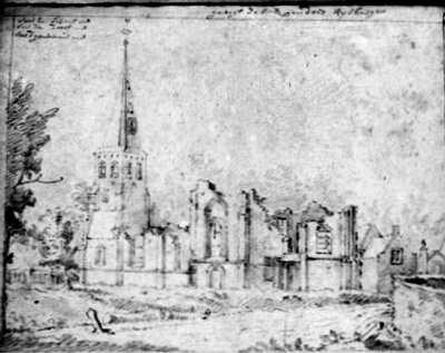 De Bavokerk, naar een schets van D. Verrijk. Bron: Collectie Rijksdienst voor het Cultureel Erfgoed 148.748