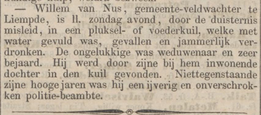 Ten onrechte vermeldt het bericht, dat Willem van Nus weduwnaar was (bron: Rotterdamsche Courant, 9 jan. 1864)