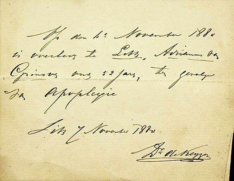 Eerste doodsbriefje dr. De Keijzer 1880