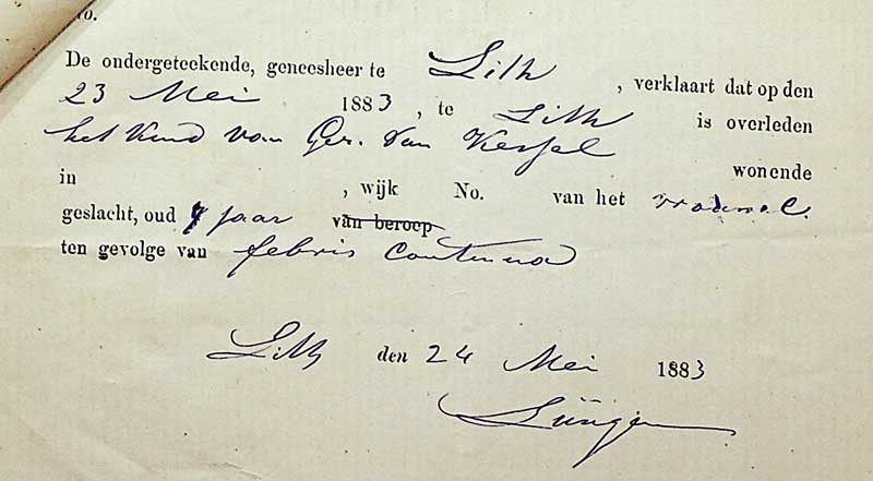 Eerste doodsbriefje dr. Lüngen, 1883