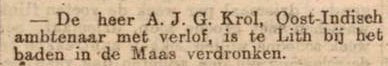 Krantenbericht over verdrinking Aris Krol, 1906