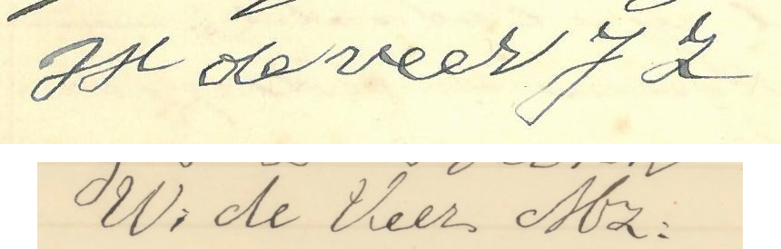 De handtekeningen van Willem de Veer Joostzoon en Willem de Veer Machielszoon