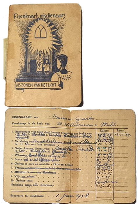Eisenkaart voor een misdienaar, Mill 1957-1958 (collectie Ben Geurts)