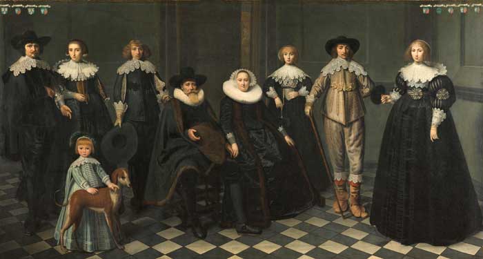 Het gezin van Dirck Bas Jacobsz, burgemeester van Amsterdam, Dirck Dircksz. van Santvoort, 1634 - 1635 (coll. Rijksmuseum Amsterdam)