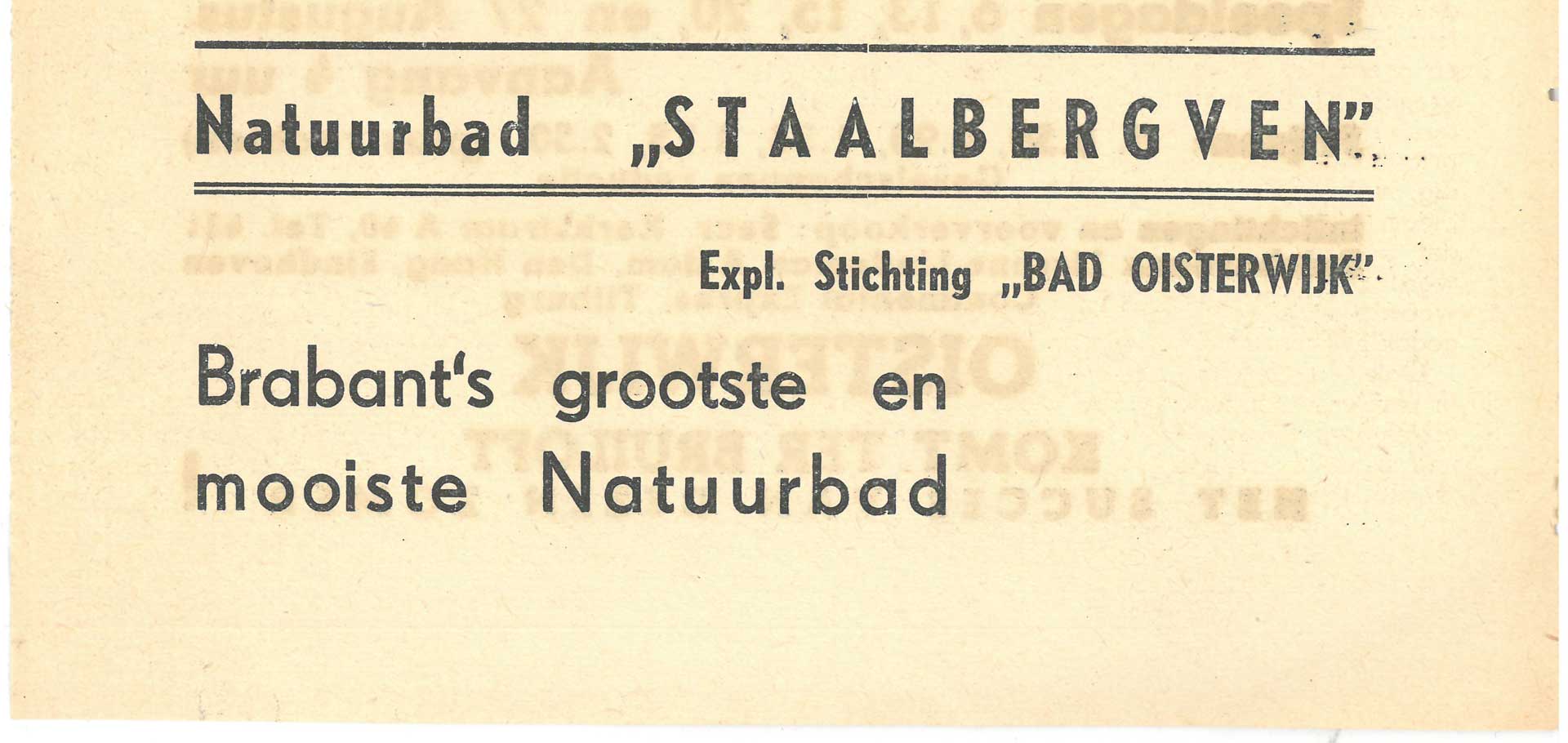 Advertentie van het Staalbergven op een flyer voor een toneelstuk in het openluchttheater in Oisterwijk (1939)