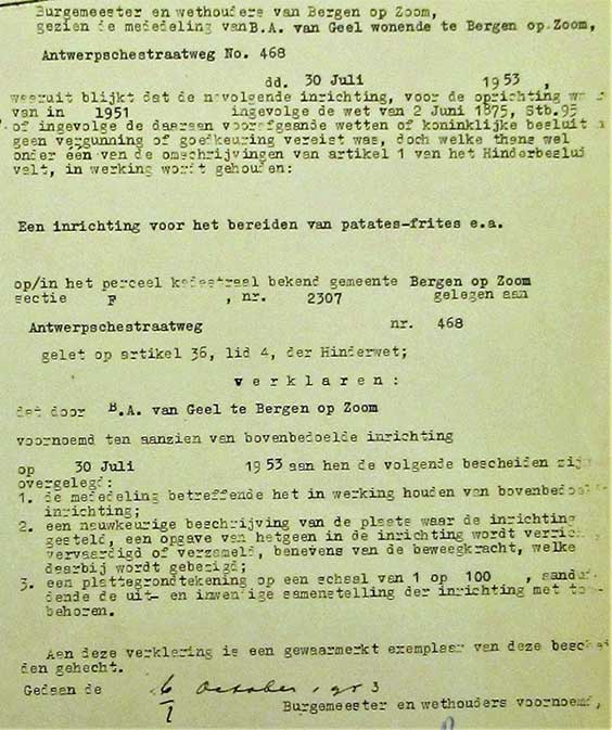 De Hinderwetvergunning van 6 oktober 1953