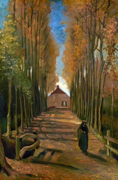 Populierenlaan in de herfst, schilderij door Vincent van Gogh gemaakt in Nuenen