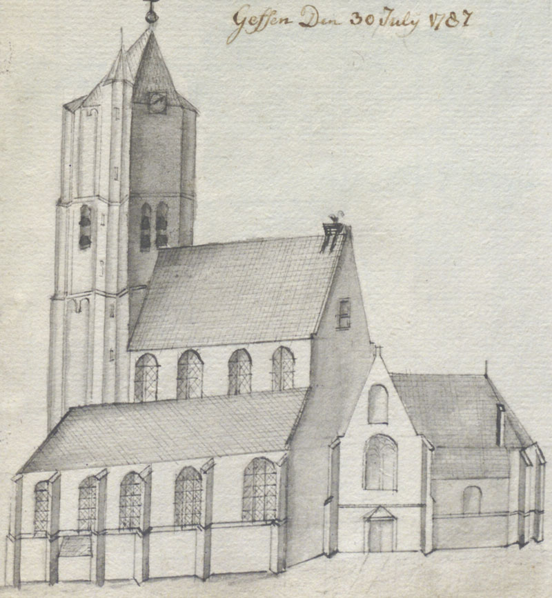 De kerk van Geffen in 1787 door Hendrik Verhees