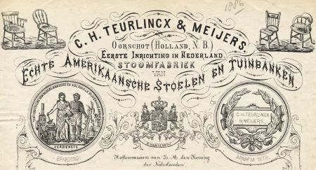 C.H. Teurlinckx & Meijers, de stoomfabriek van echte Amerikaansche stoelen en tuinbanken, 1886 (bron: RHCe)
