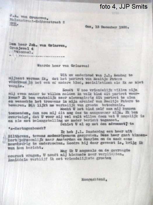 Brief van J.A. van Grunsven, 1935. Klik op de foto voor een vergroting