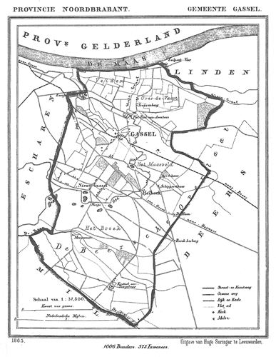 Gassel in 1865 (J. Kuiper, gemeente-atlas van Noord-Brabant)