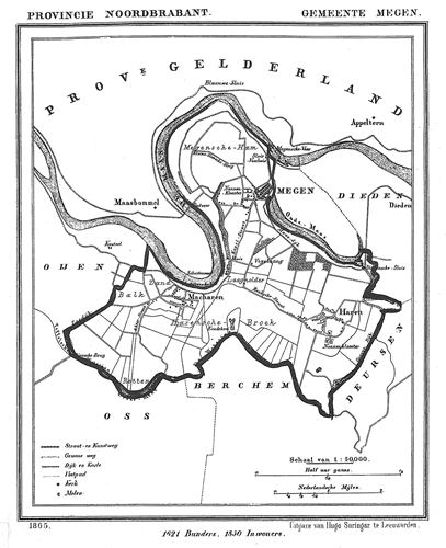 Megen anno 1865. Uit: J. Kuiper, Gemeente-atlas van Noord-Brabant