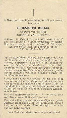 Bidprentje van Elisabeth Bucas (1854-1947)