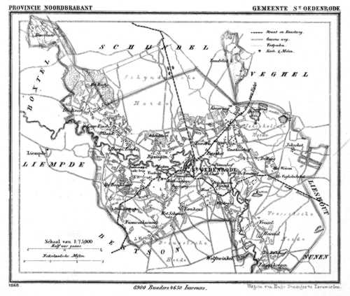 Sint-Oedenrode volgens de gemeenteatlas van J. Kuiper, 1865