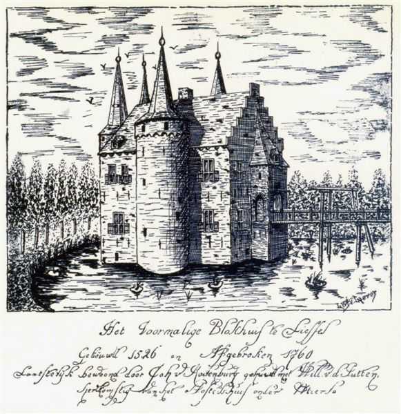 Fantasietekening van het Blokhuis in Liessel (bron: Deurnewiki, 09.462)
