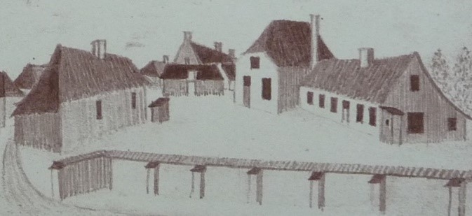 Hertoghuis circa 1800 (bron: Adriaan Brock (1775-1834) Beschrijving der Vrijheid St. Oedenrode deel 11, p. 6)